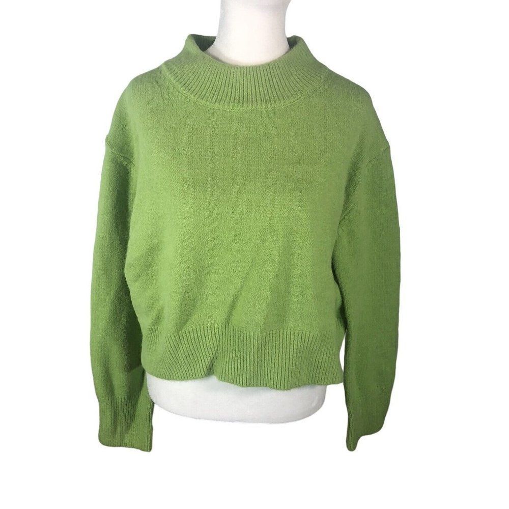 Lulus Parkside View Lime Green Cropped Sweater M Bright Cozy Warm Mod Retro Glam